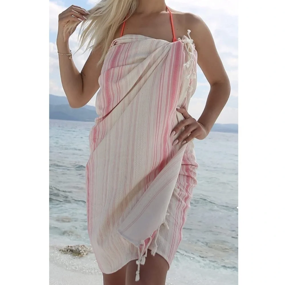 Brand New Turkish Beach Towel 100% Cotton Prewashed Lightweight Travel Pink